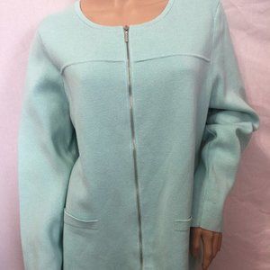 NEW TALBOTS AQUA MINT ZIP FRONT JACKET PONTE KNIT SWEATER  SIZE  2X 18 20 22